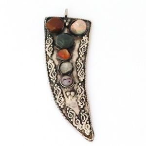 Boho Latvia Retro Artisan Agate Pendant Silver